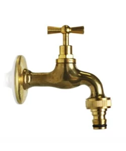 RUBINETTO PER FONTANA DA GIARDINO IN OTTONE GIALLO LUCIDO CON ROSONE R1 DA 1/2" - KAM